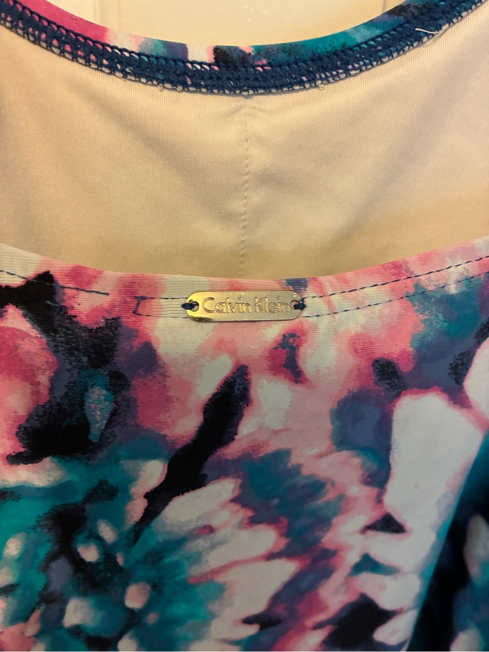 Calvin Klein Teal Pink Floral One-Piece Swimsuit - Picture 3 of 4